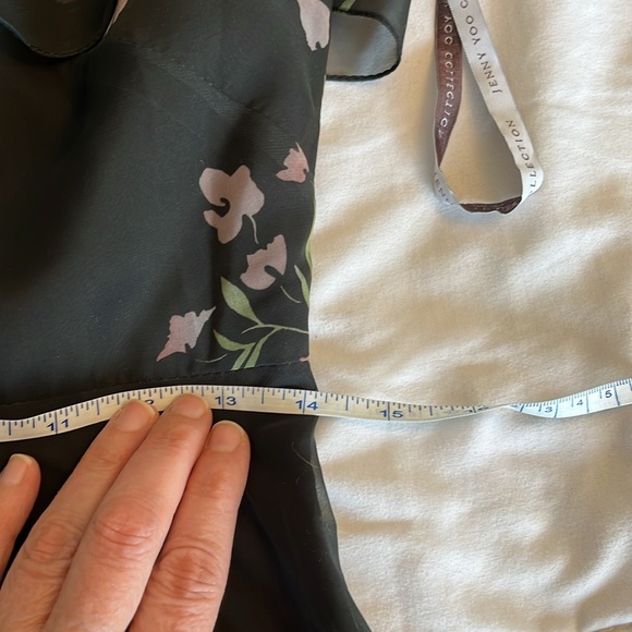 Jenny Yoo Cassie
Flutter Sleeve
Surplice Gown
Black with Floral Pattern. - Picture 12 of 17